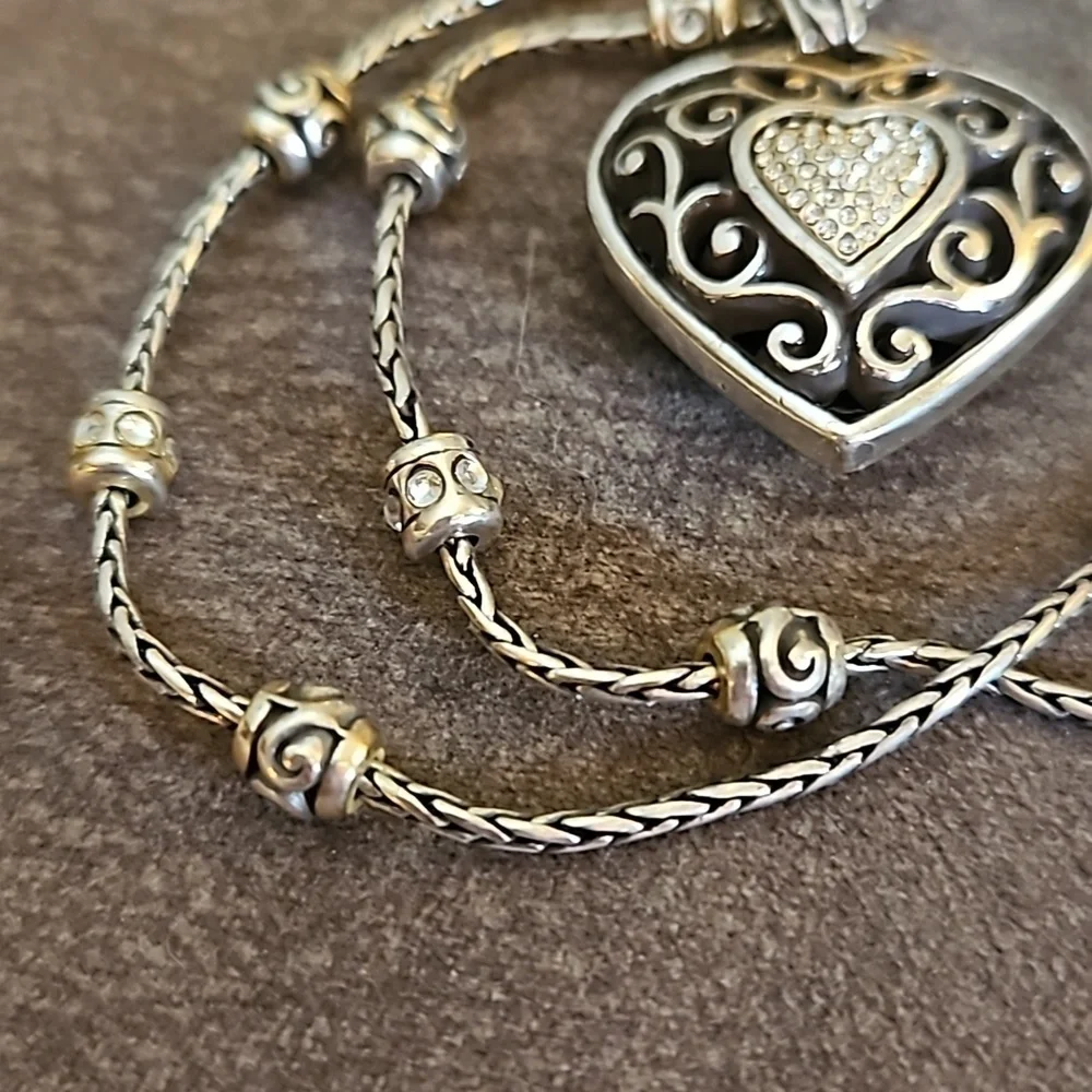 BRIGHTON Silver Plated Reno Heart Crystal Chain Necklace
